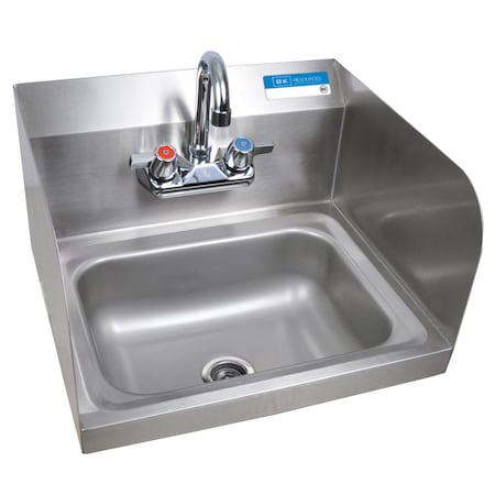 Bk Resources Hand Sink Stainless Steel W/Side Splashes, 2 Holes 14 in x10 in x5 in BKHS-W-1410-SS-P-G